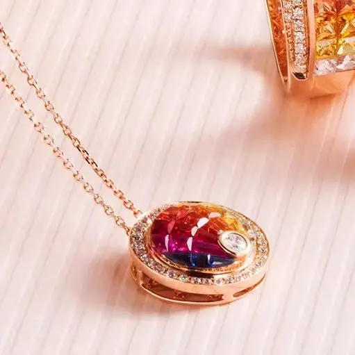 Colorful Red Sapphire Necklace 18K Rose Gold Diamond Jewelry Luxury Private Customized Design Girl