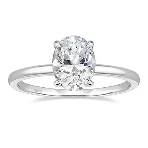 Women's 925 Silver Oval Solitaire CZ Wedding Ring