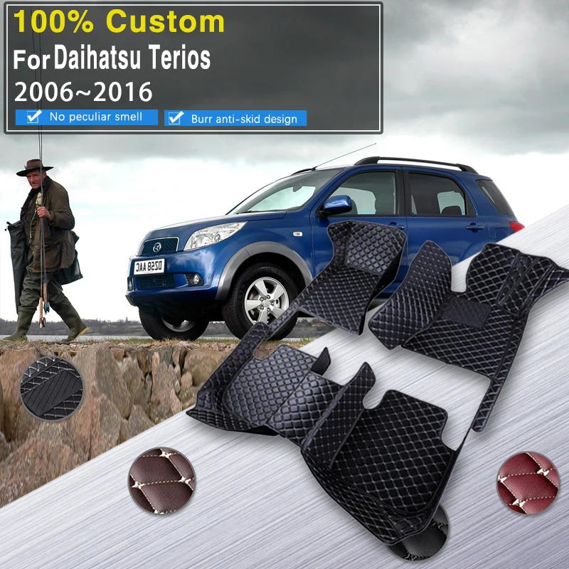 LHD Custom Car Floor Mats For Daihatsu Terios Bīgo Teriosu Toyota Rush Perodua Nautica J200 F700 2006~2016 Leather Carpets Car A