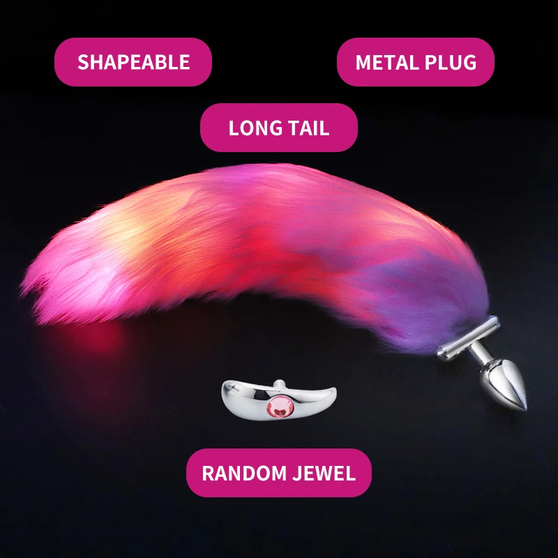 Metal Stainless Glow Steel New Detachable Led Cosplay Luminous Fox Tail Anal Butt Plug Sex Toys For Woman Man Couple