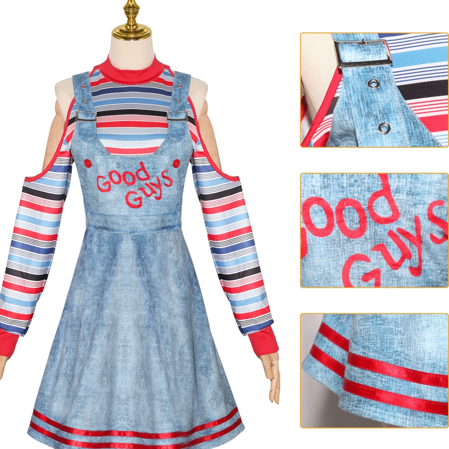 تنورة زي دمية الهالوين عبر الحدود مع أشرطة، مهرج مخيف للنساء، دمية شبح الرسوم المتحركة، أداء تنكري للنساء...