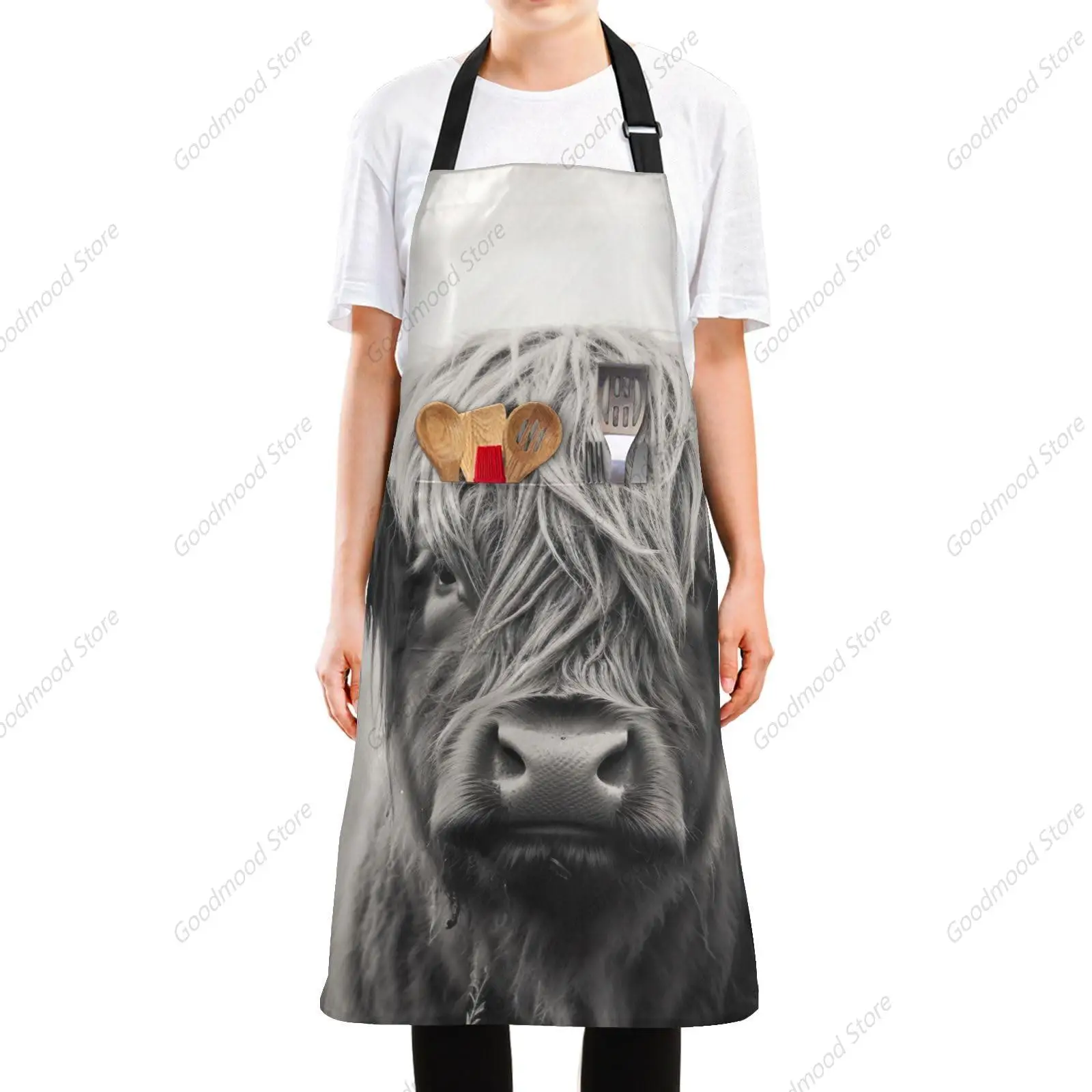 Highland Cow Apron Larger Size Cooking kitchen Baking Unisex Aprons, Aprons for Women with Pockets