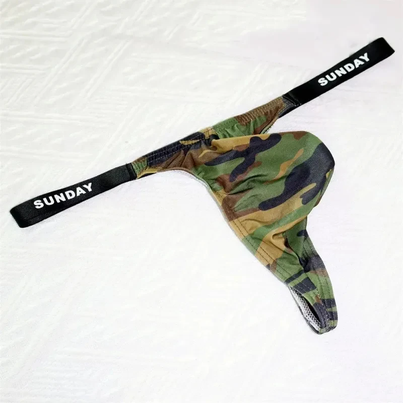 Sexy Leopard Printed Underwear Men's U Convex Underpants Lingerie Thongs and G Strings Tanga Hombre