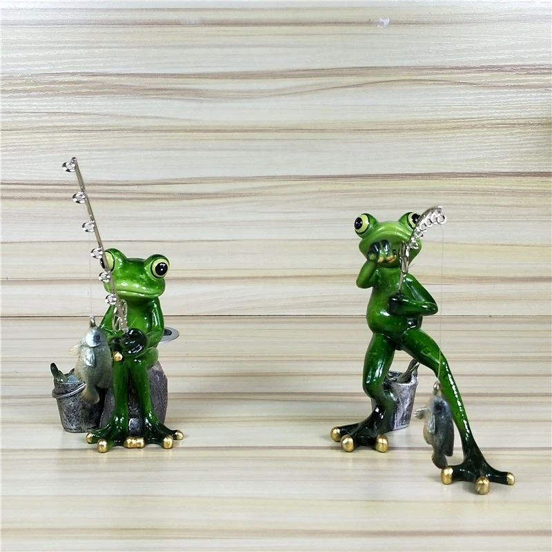 Fishing Frog Figurine Resin Frog Angler Miniature Garden Animal Outdoor Hobby Souvenir Craft Novelty Decor Ornament Accessories