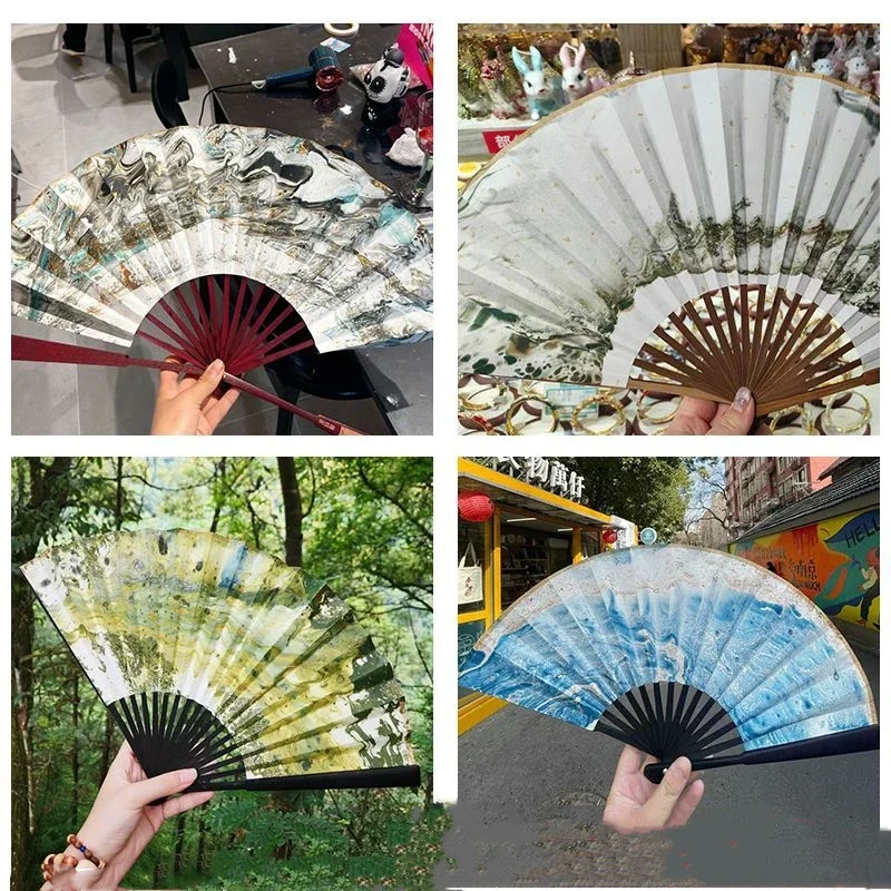 Cultural Creative Lacquer Fan Chinese Style Gold Sprinkled Xuan Fan Paper Blank Calligraphy Painting Hanfu Folding Hand