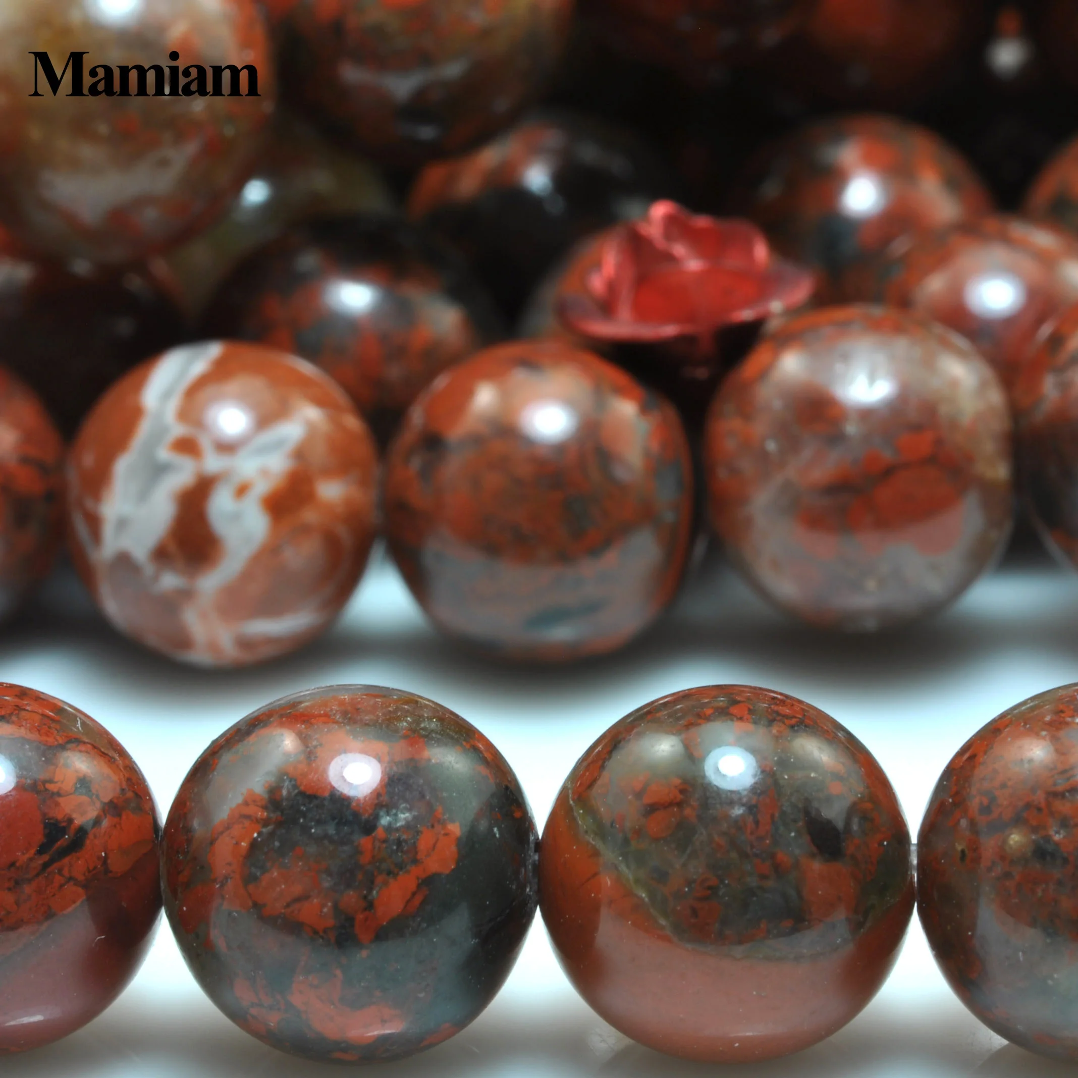 Mamiam Natural Red Flame Jasper Beads 10mm Smooth Loose Round Stone Diy Bracelet Necklace Jewelry Making Gemstone Gift Design