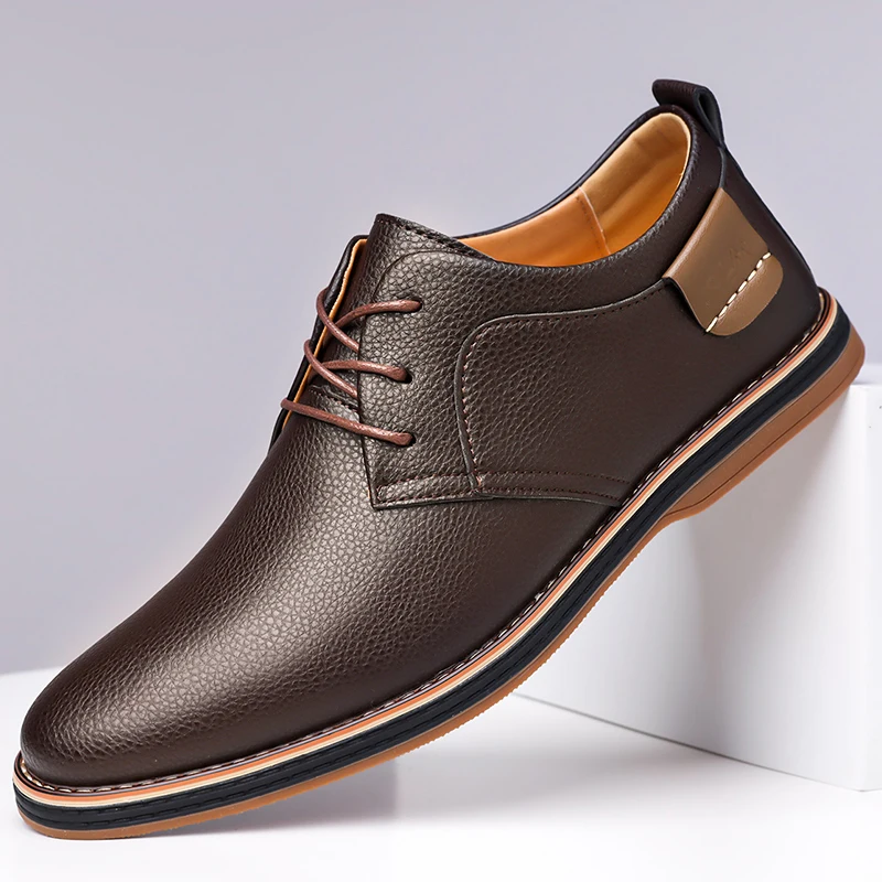 

Breathable Men's Leather Work Shoes, Business Casual Footwear, Soft Non-Slip Sole for Daily Commute-XH202