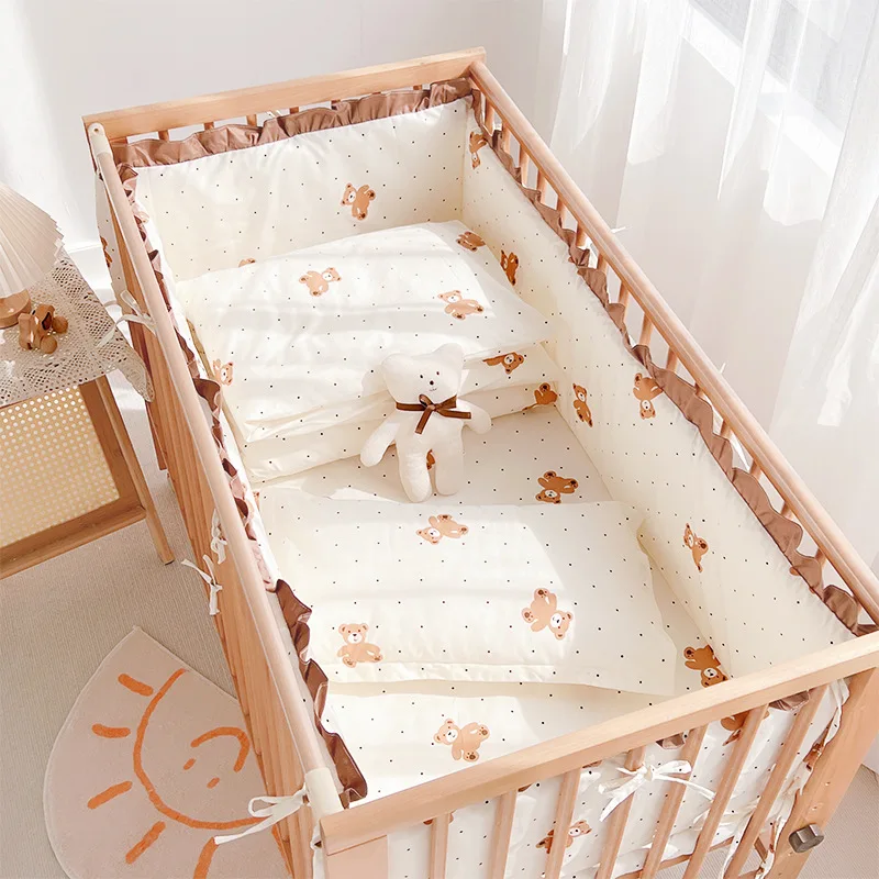 Baby Bedding Set Cotton Print Newborns Crib Protective Case Baby Bed Linens Cot Bumper Bed Sheet Infant Pillowcase Baby Bed Set
