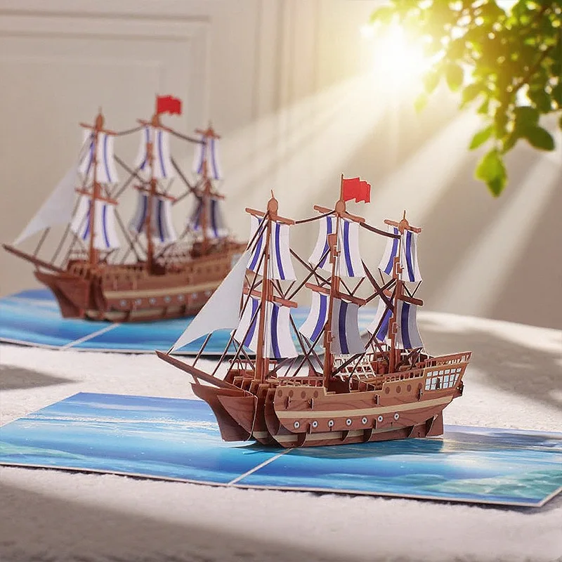

2025 New 3D Stereo Greeting Card Sailboat Halloween Card Creative Gift Thanksgiving Blessing Card Paper Carving