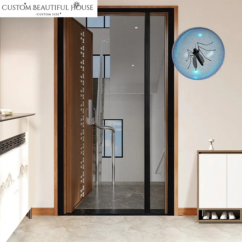

Bedroom Magnetic Self-priming Pure Black Gauze Door, Side Opening Mosquito Proof Door Curtain,non Perforated Partition Curtain