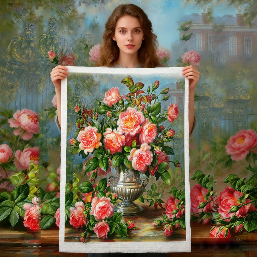

2026 New style Vase Printed Cross Stitch Rose Complete Kit Embroidery DMC Threads Flower Hobby Handmade Painting Craft
