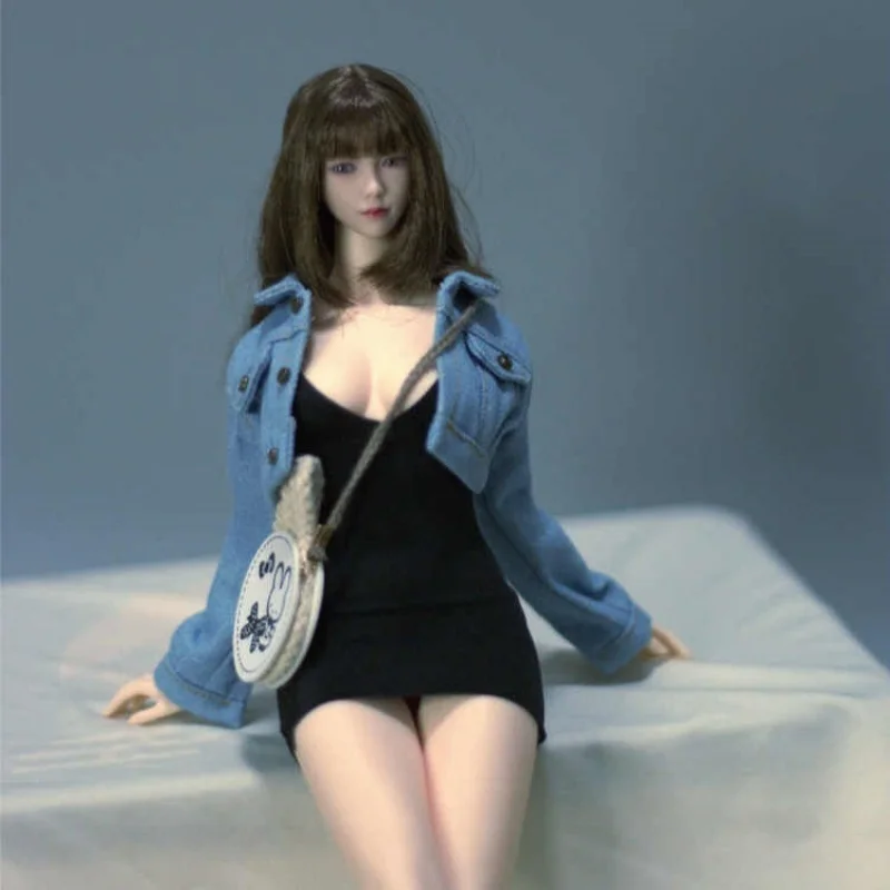 

1/6bjd Female Soldier Clothing Ultra-Short Denim Jacket Dress Set 12-Inch Rubber-Coated Female Body Decorative Accessories