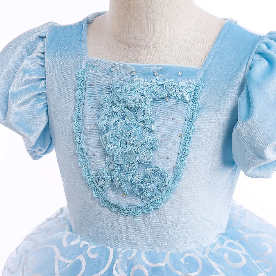 Girl Cinderella Dress for Kid Girl Halloween Princess Cosplay Velvet Ball Gowns Clothing Mesh TUTU Floral Costume 2-10T