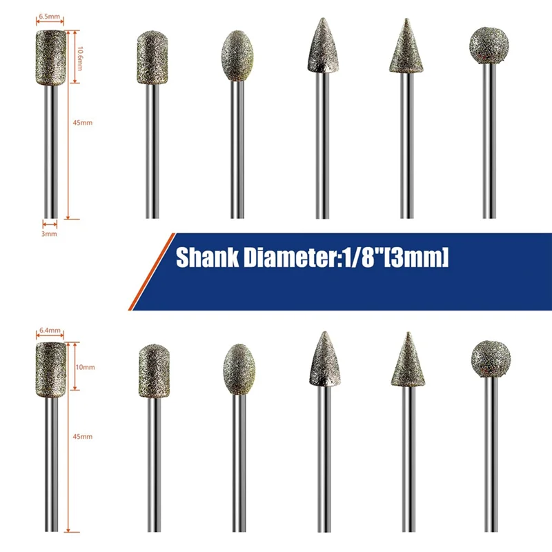 A02F-Grinder diamantslijpbits voor Dremel-gereedschap, 20 stuks, 1/8" schacht, 120-korrel, roterende gereedschapsaccessoires voor steenglashars