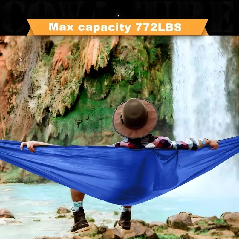 New Camping Hammock, Ultra-Light Portable Double-Color Hammock, Available in Multiple Sizes and Colors (270*140 cm), Outdoor Hammock with Two Thick Aluminum Alloy Hooks, Two 2m Meter Long Straps and a image 2