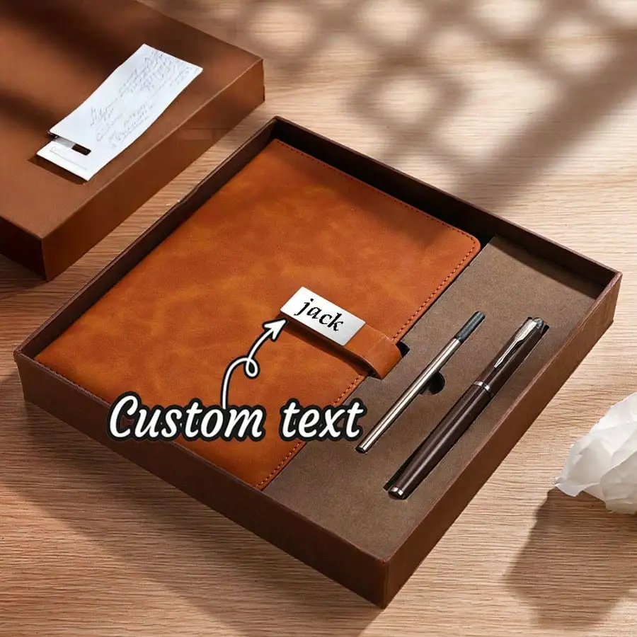Ensemble de journaux en cuir personnalisé, ensemble carnet et stylos, nouveau cadeau de travail ou d'enseignant, fournitures de bureau, cadeau de papeterie