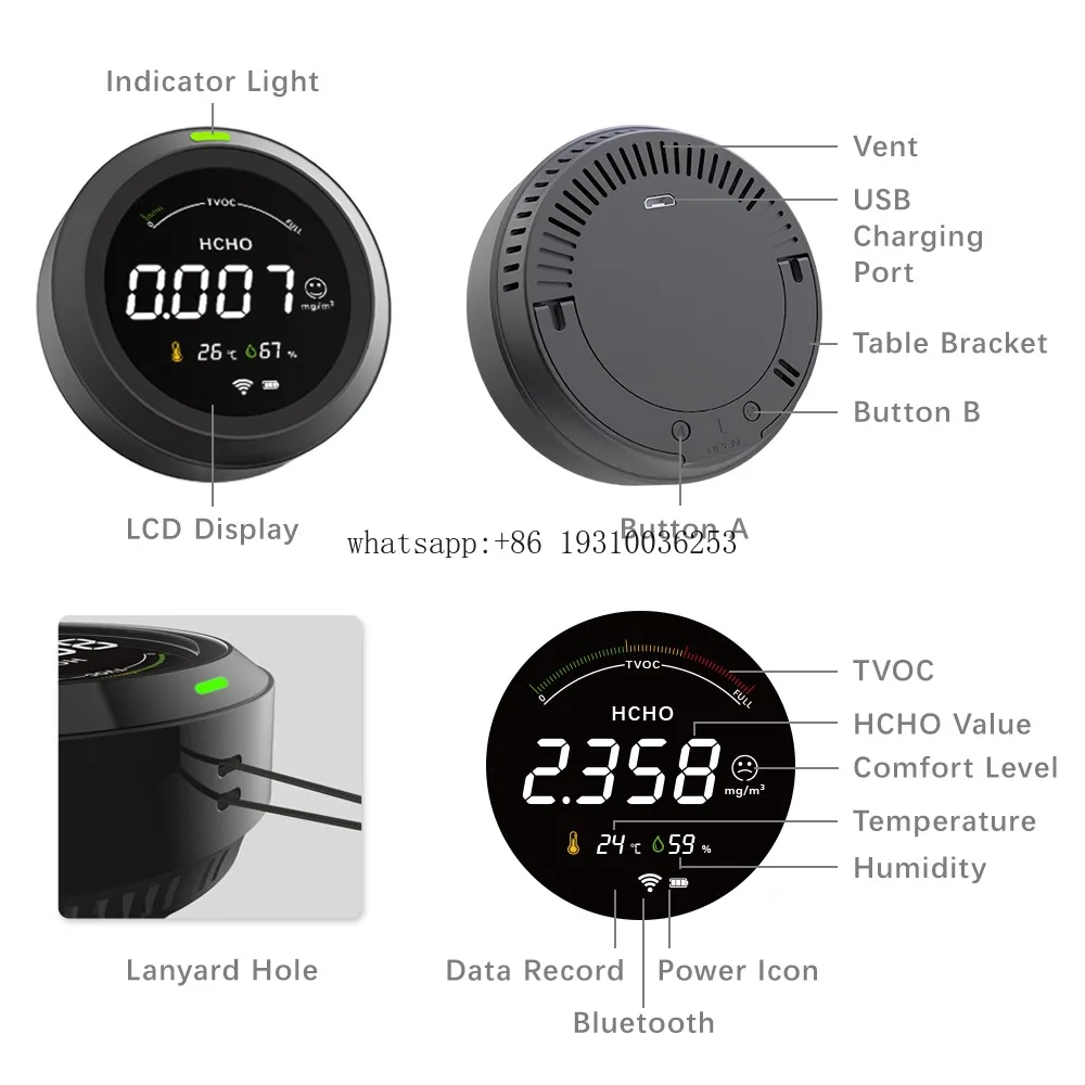 

Air Quality Pollution Detector PTH-3T APP Meter Formaldehyde Sensor Environment Humidity Display