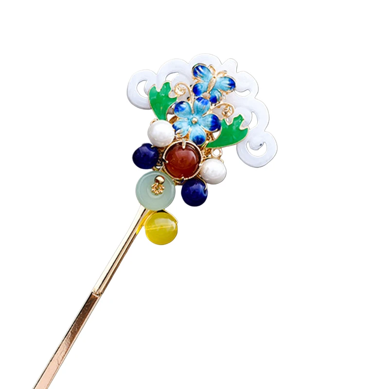 

*Luxury Hairpin Chinese Hair Stick Metal Ethnic Style Tassel Hairpin Fork Blue Crystal Hair Bun Jewelry Vintage Hanfu Tiaras Gif