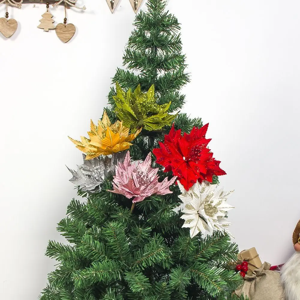 Creative DIY Artificial Xmas Flower Lightweight No Fading Simulation Sparkling Floral Handmade Fake Christmas Flower Home Decor