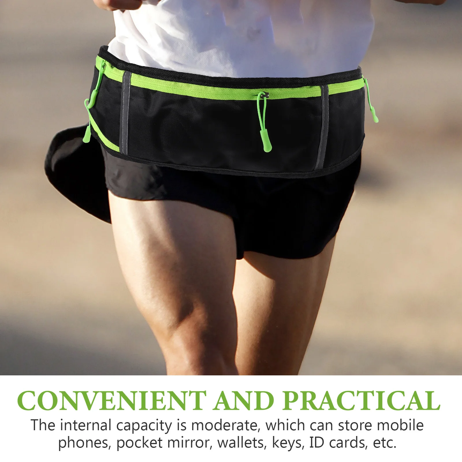 

Slim Waist Pack 3 Pockets Adjustable Waterproof Sports Waist Bag for Running Outdoor Travel Music Headphone Hole Reflective