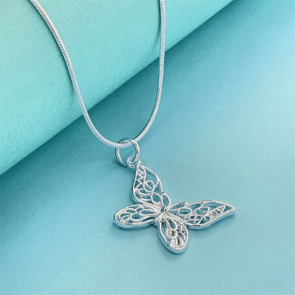 

925 Sterling Silver butterfly Necklace Fashion Jewelry for women lady men lover, Elegant Wedding Party gift DIY Accessory