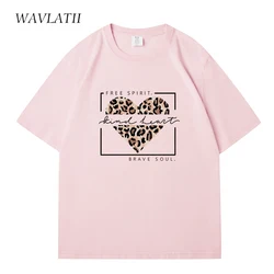 WAVLATII New Women Fashion Pink Summer T shirts Female Leopard Heart Printed Tees Lady Casual Cotton Short Sleeve Tops WT2332