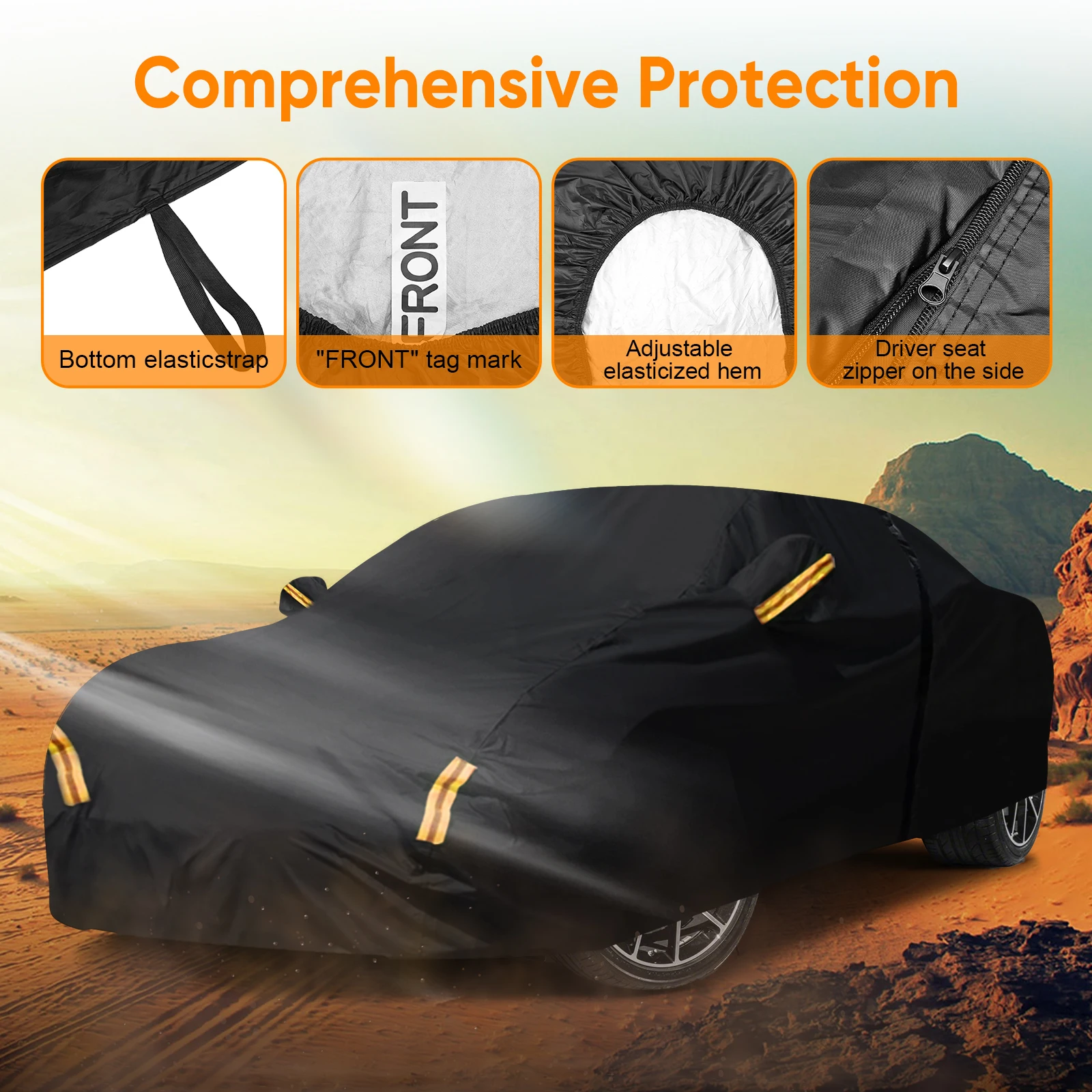 

NEVERLAND Car Cover BLACK Full Exterior Covers 190T Polyester Taffeta Size XXL (530*200*150CM With Reflective Strips