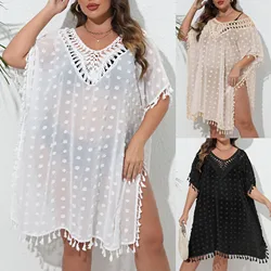 Women's beach holiday blouses in Europe and America plus size women's sexy backless hook stitching chiffon dress