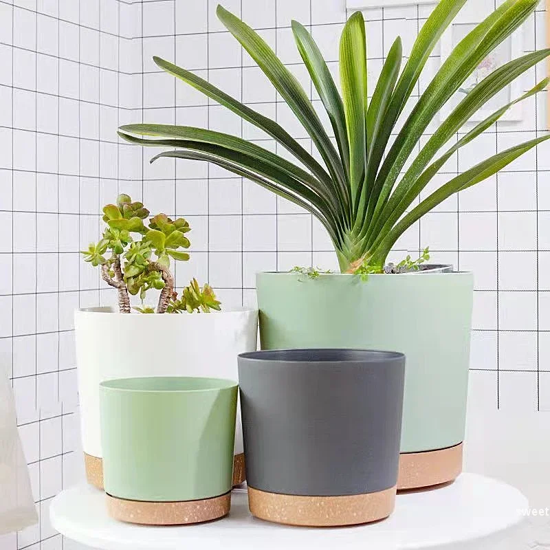 

Plant Pot Circular Large Flowerpot Plastic Indoor Plants Succulent Planter with Drainage Bonsai Potted with Tray Decoration