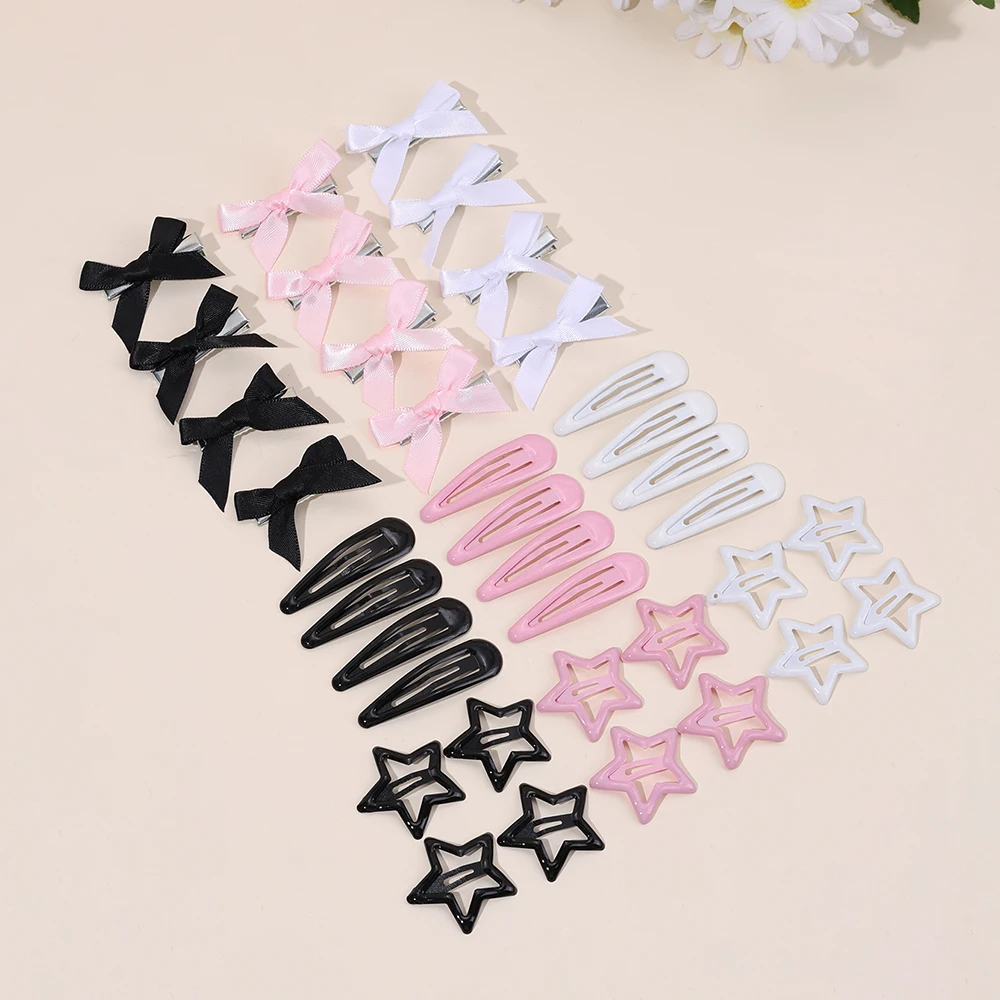 36Pcs Y2K Hair Accessories Set For Women Girls Colorful Silk Ribbons Bows Hair Clips Sweet Star BB Barrette Fashionable Headwear