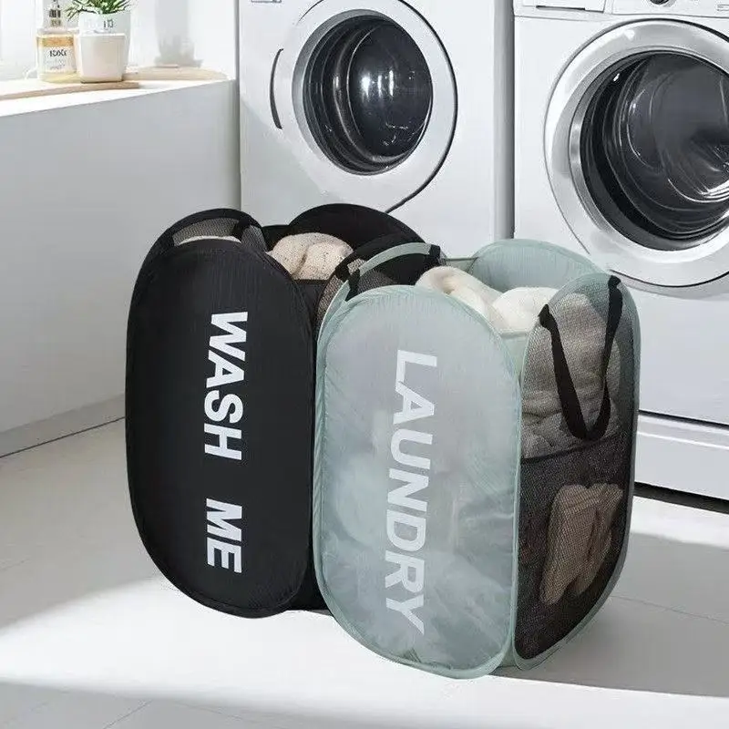 Foldable Mesh Pop Up Laundry Hamper Wide Opening Breathable 
