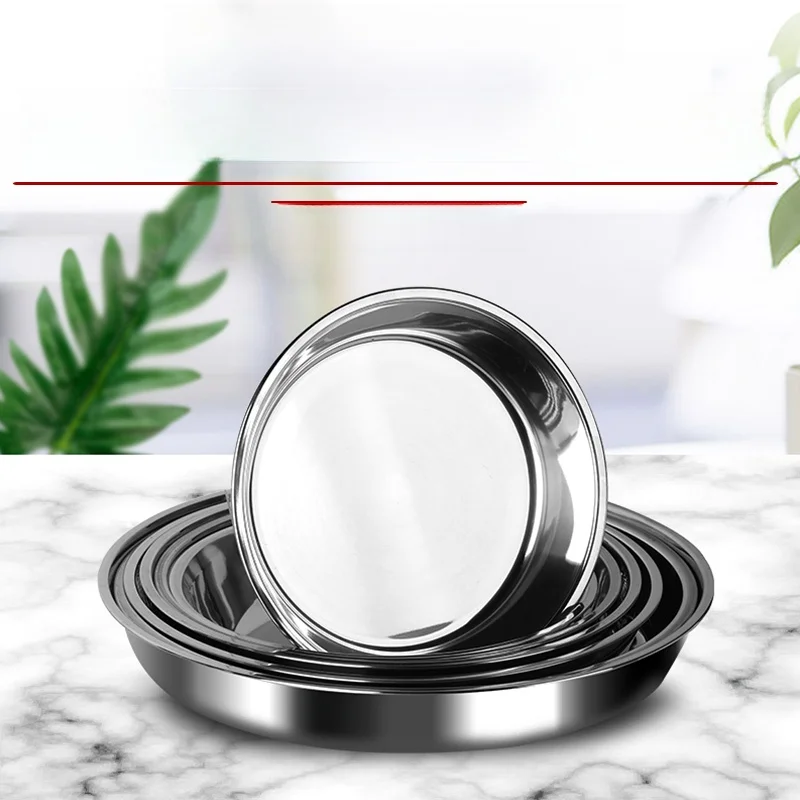 

Thiened 304 Stainl Steel round Plate Chinese Sle St Cuisine Di Flat Bot Pan Commercial Use Cold Skin Drum Plate