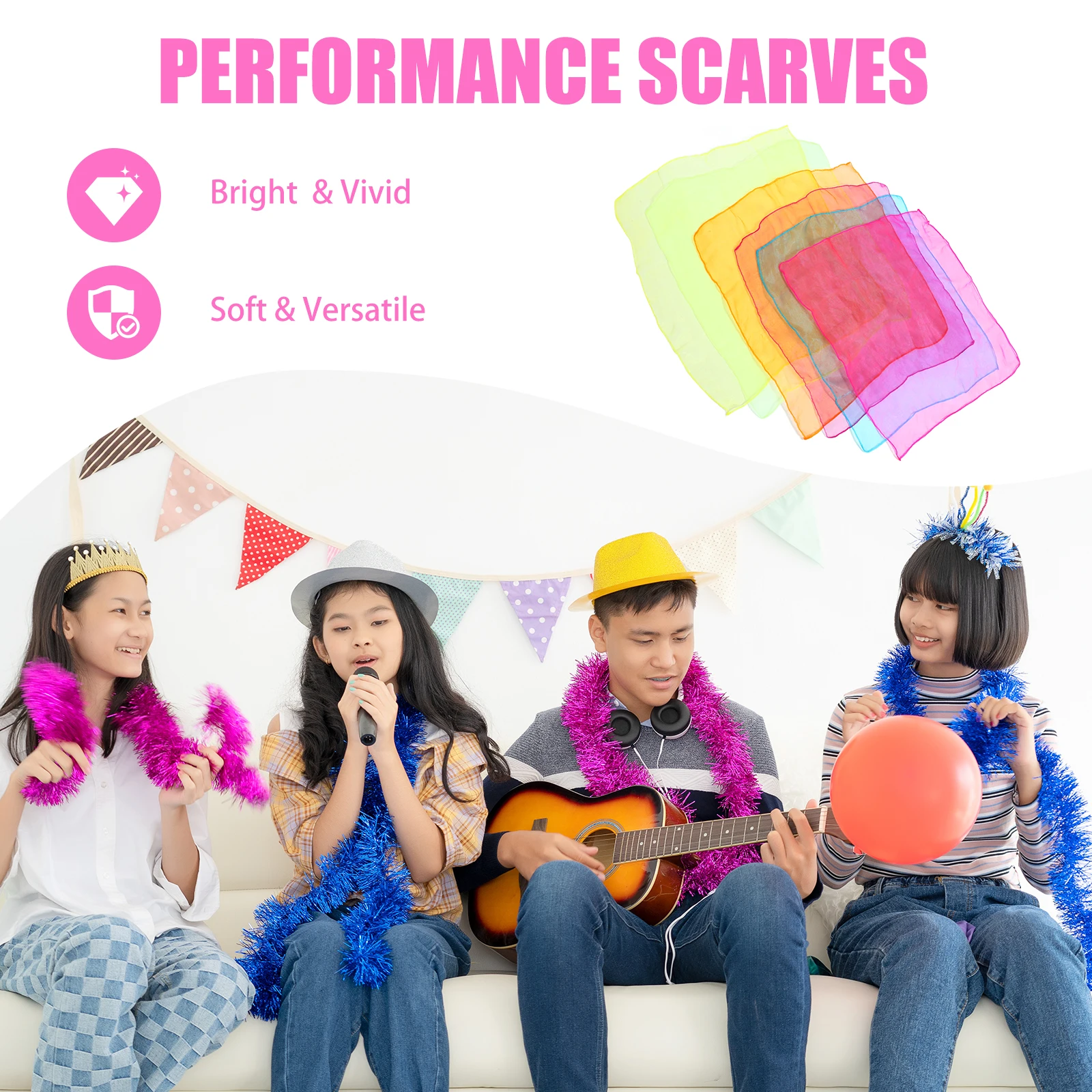 

12pcs Dance Scarves for Kids Multicolor Square Juggling Scarves Skin-Friendly Soft Fabric Dance Accessories for Show