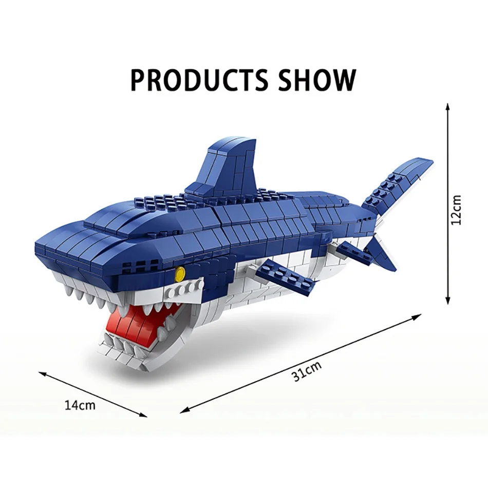 1000 قطعة 6 في 1 أسماك القرش المحيط عالم البحر اللبنات تحت سطح البحر الحيوان خلق الطوب لعبة تعليمية للأطفال