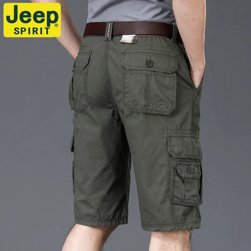 Jeep spirit men shorts primavera verão multi-bolso cinco pontos calças de algodão solto lazer ao ar livre esportes montanhismo macacão