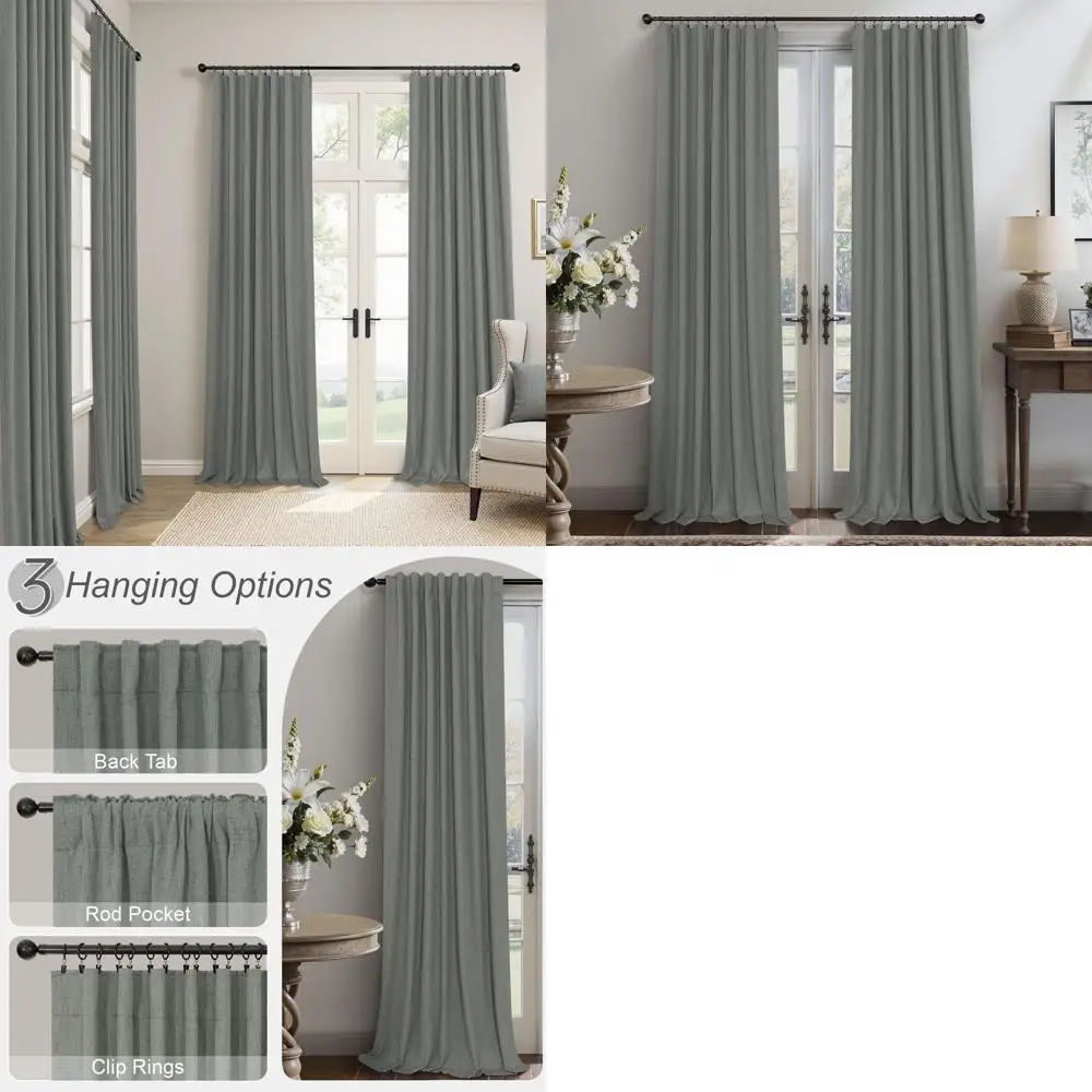

96 льняных текстурированных угольных штор: 2-панельные темно-серые термоизолированные для спальни/офиса, блокирующие свет