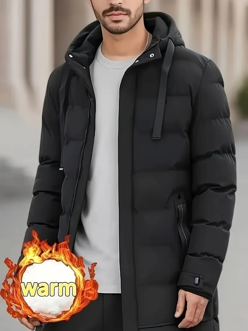 

Мужская зимняя стеганая куртка с капюшоном и молнией, парки-ветрозащитное пальто с молнией в полный рост, уличная одежда для холодной погоды
