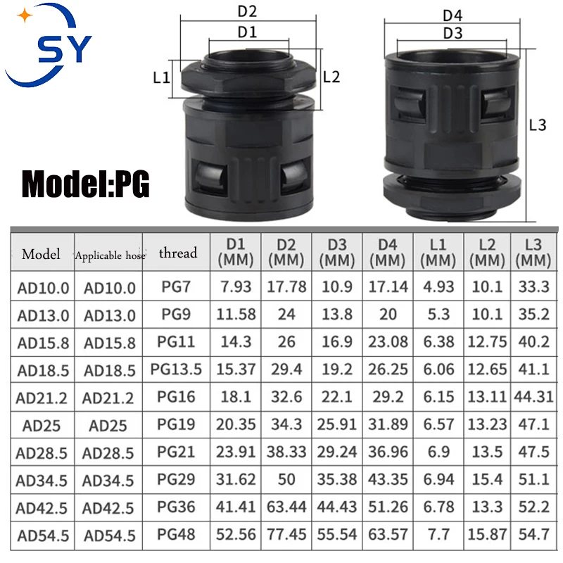 50pcs/100pcs Corrugated Pipe Joint  Plastic Hose Tube Connecto Bellows JointAD10-PG7AD54.5-PG48 Cable Gland Nylon Joint