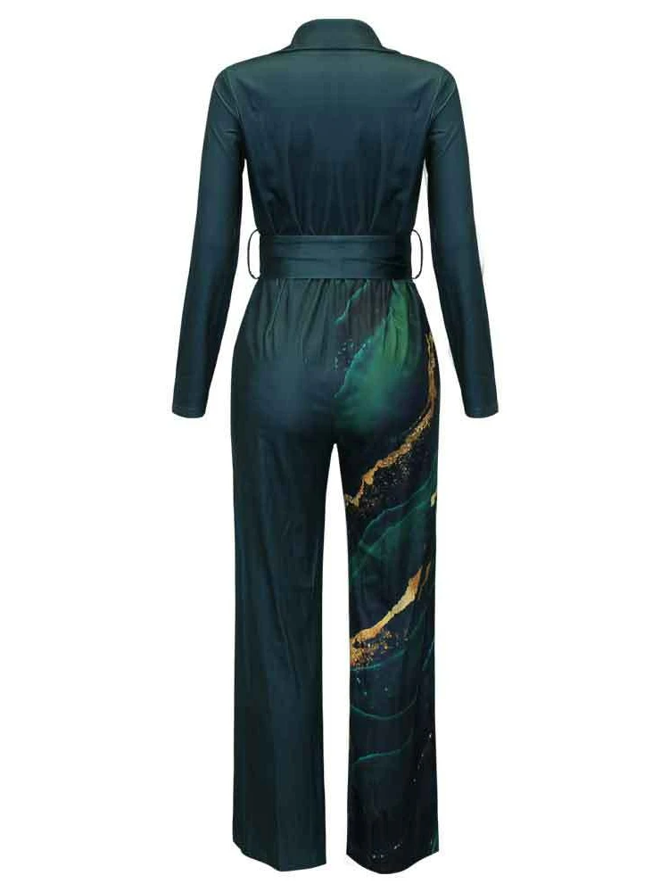 Jumpsuit Women Autumn and Winter 2022 New Women\'s Fashion Print Long Sleeve Lapel Loose Casual Jumpsuit Jumpsuit Women Elegance