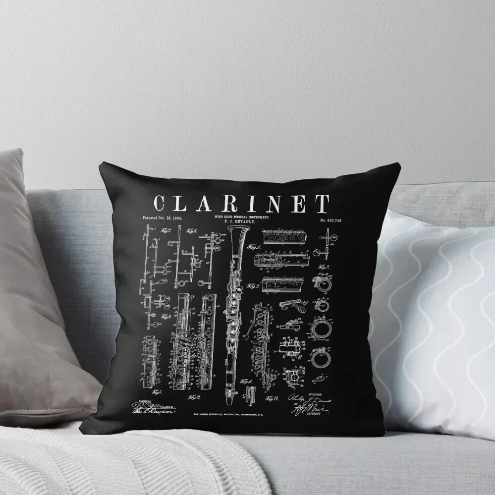 Clarinet Vintage Patent Clarinetist Drawing Print Throw Pillow sleeping pillows Cushions Home Decor Couch Pillows pillow