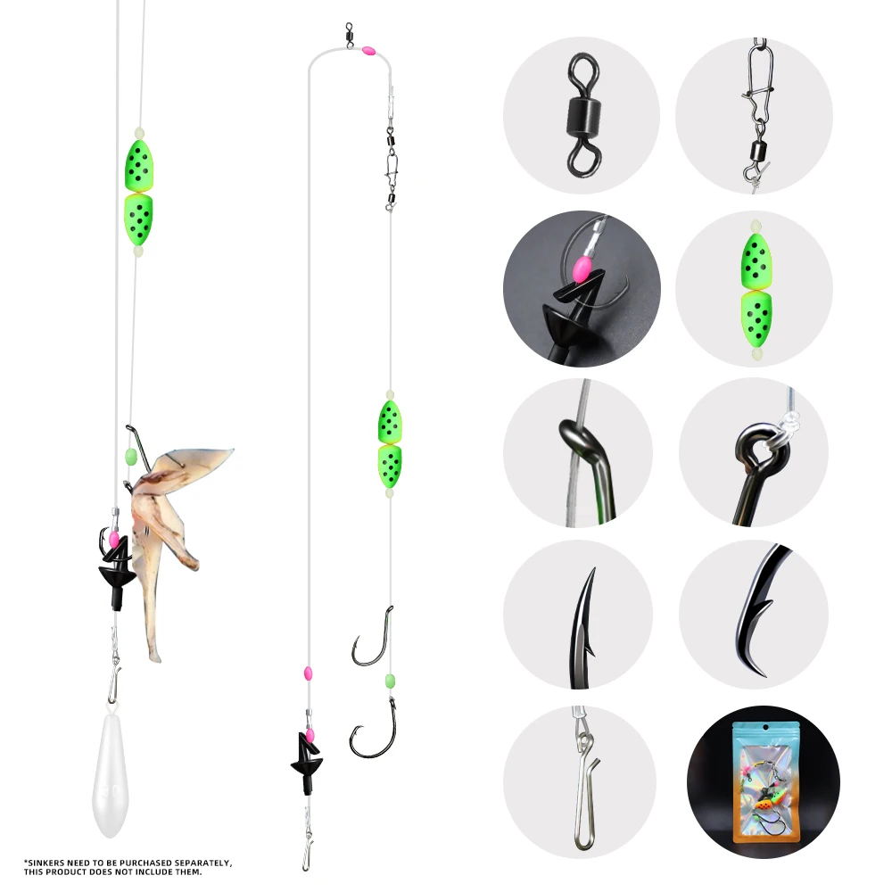 ZYZHE 1/3 Stück Meeresangel-Rigs Pulley-Rigs mit Doppel-Schwimmer zum Weitwurf, Surf-Angelköder-Rigs, Angelvorfach – Detail 9