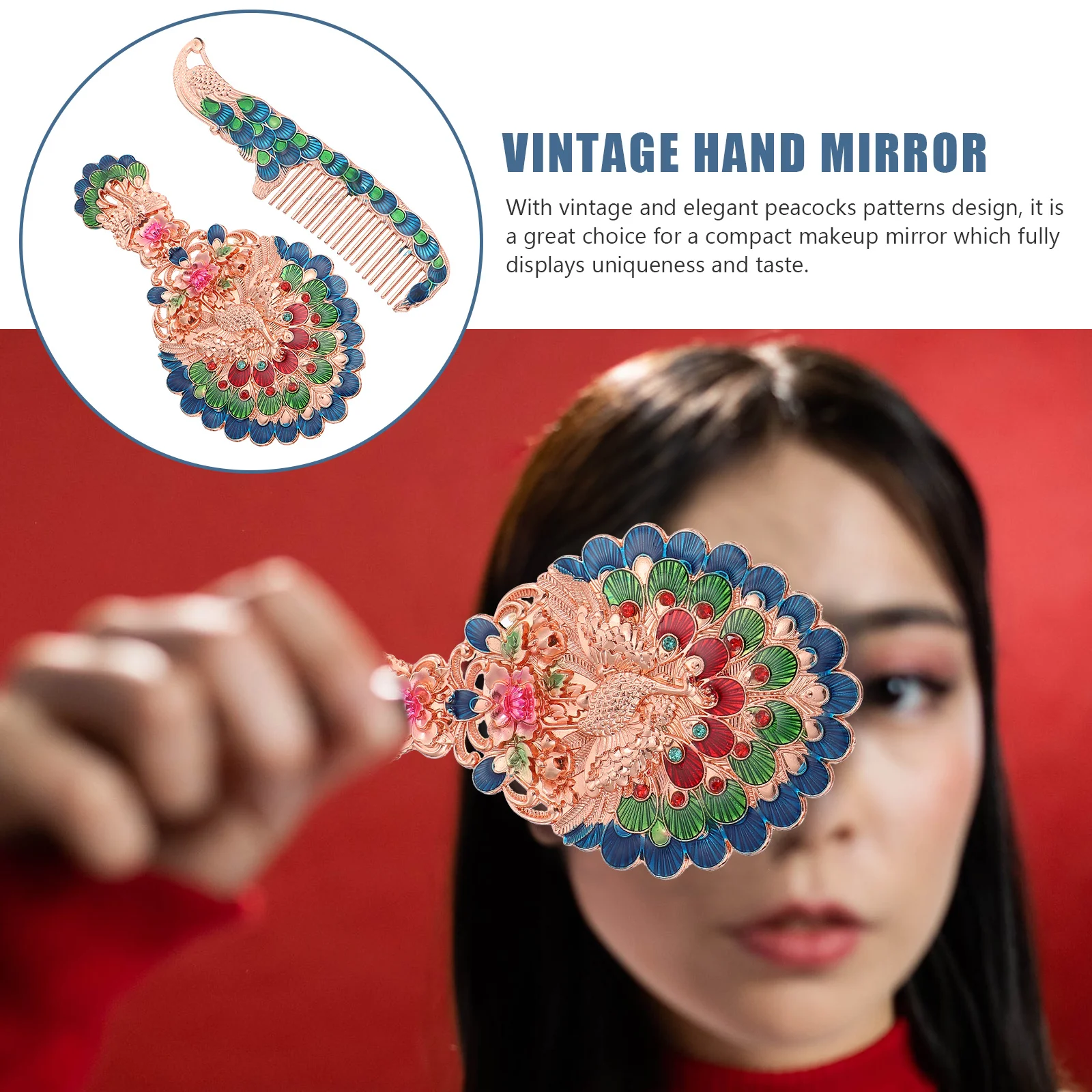 1 ensemble de miroirs de maquillage Vintage portables avec motif de paons, ensemble de peignes de miroir rétro compacts portables, outil élégant