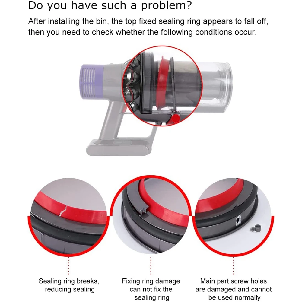 V10 SV12 진공 청소기용 먼지통 상단 고정 씰링 링 교체 부착, 예비 부품, 새로운 액세서리