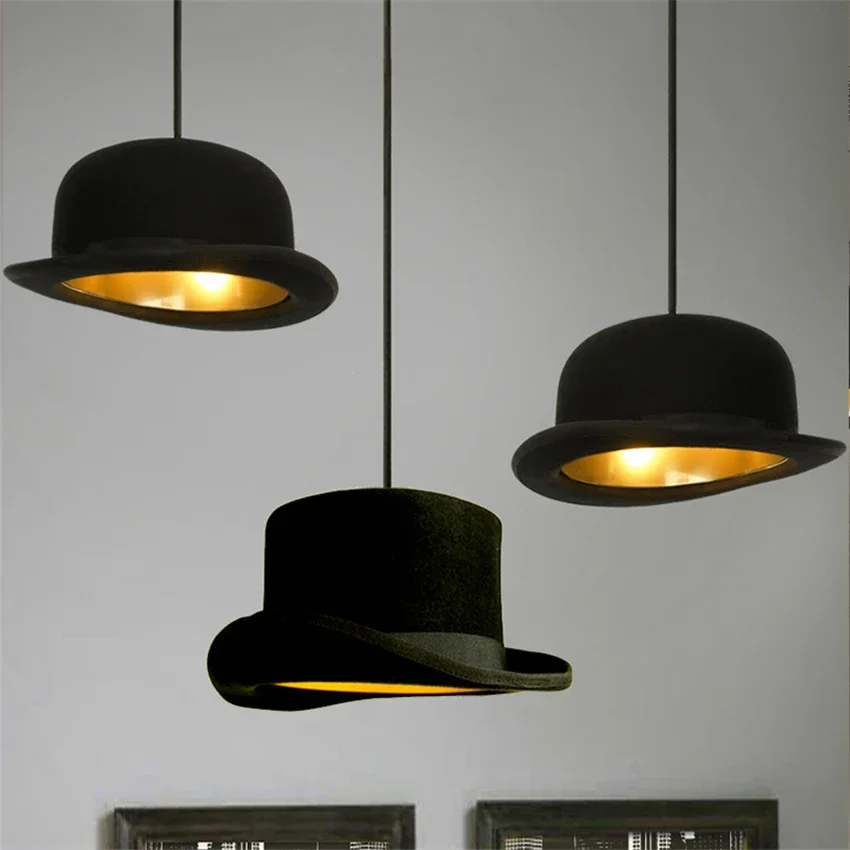 

Modern Black LED E27 Pendant Lights Magician Fabric Bowler Tall Hat Pendant Lamps Lighting Clothing Store Decoration Fixtures