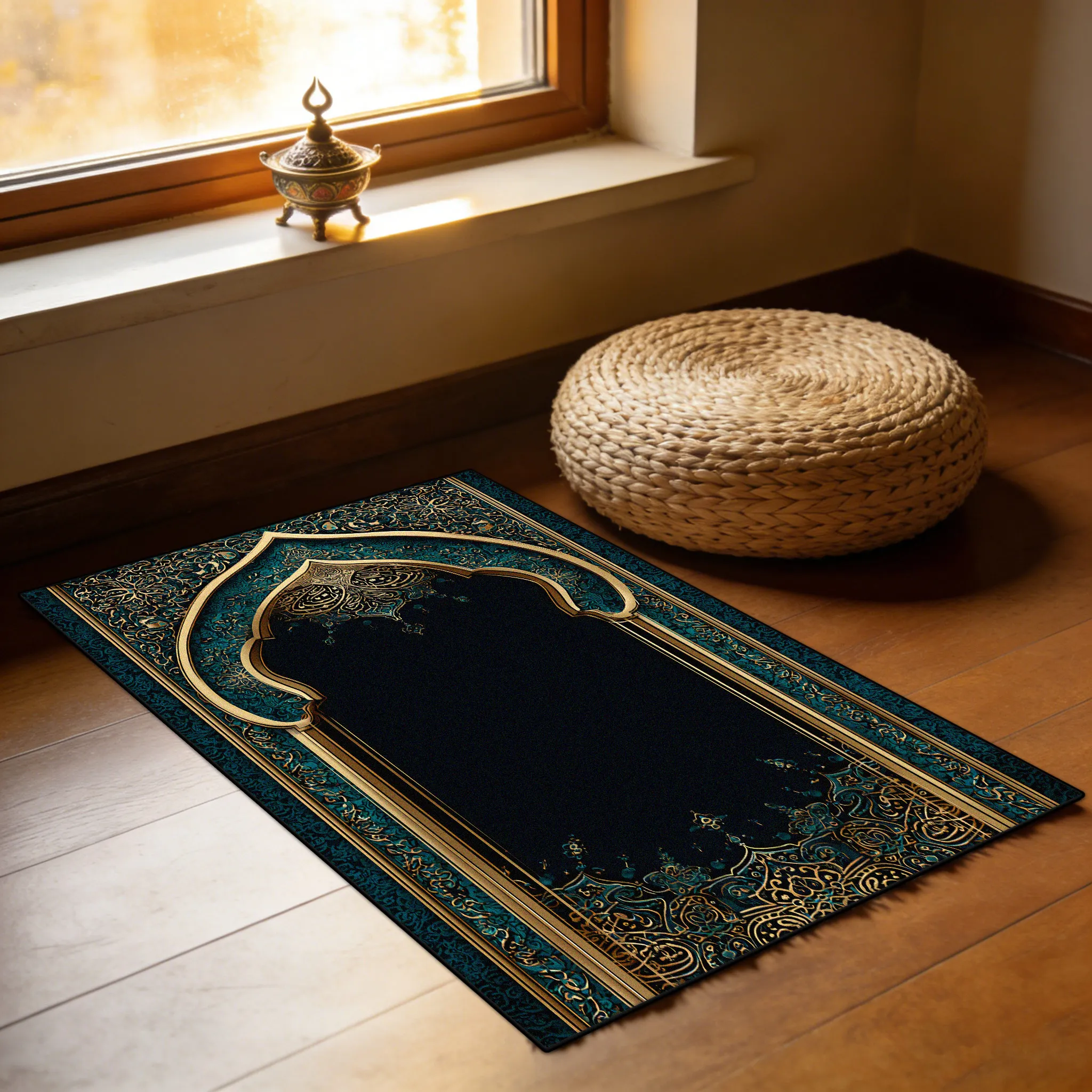 Green Minimalist Lightweight Prayer Mat Foldable Resilient Fluffy Worship Mat Islamic Ramadan Short Velvet Luxury  سجادة الصلاة