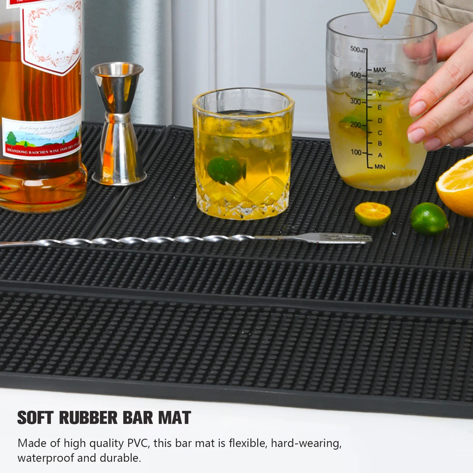 Rubber Bar Mat Coffee Maker Countertop Spill Mats Bar Service Mat Dish Glass Drying Mat for Barista Cocktail Bartender Black