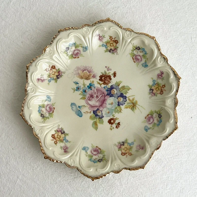 Vintage French Style Dining Plate Colorful Flower Ceramic Plates Elegant Afternoon Tea Dessert Flat Dishes Household Tableware