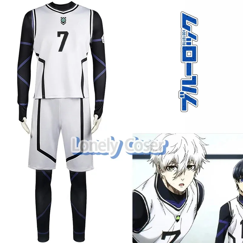 

2025 22, аниме Blue Lock Nagi Seishiro Team, белая форма, костюм для косплея, парик Bachira Meguru, футбольный трикотаж, спортивная одежда Chigiri