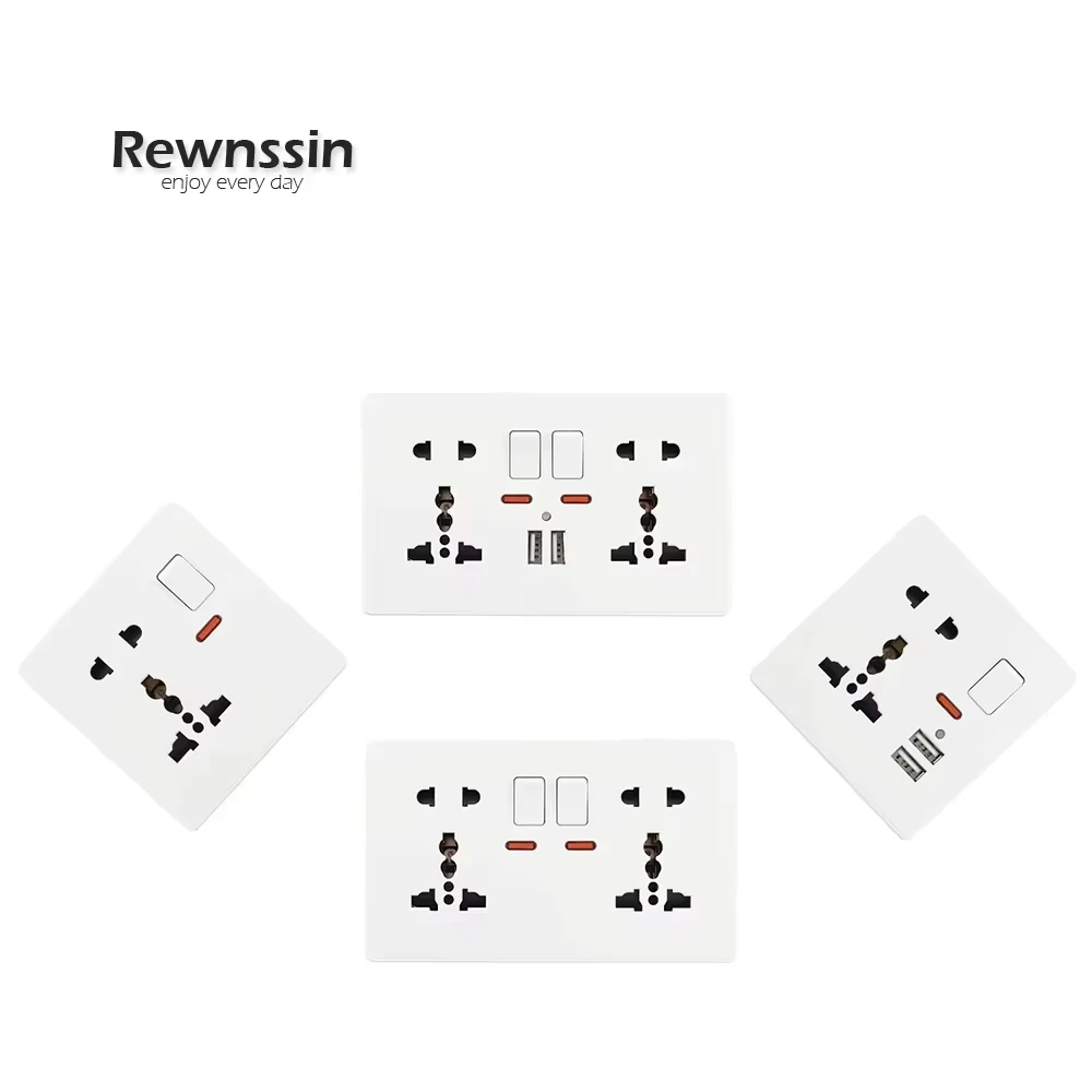 

Универсальная розетка с USB-разъемом 2,1 А, универсальная розетка с пятью отверстиями, розетка для управления, 13 А, белая, настенная розетка для панели ПКPower