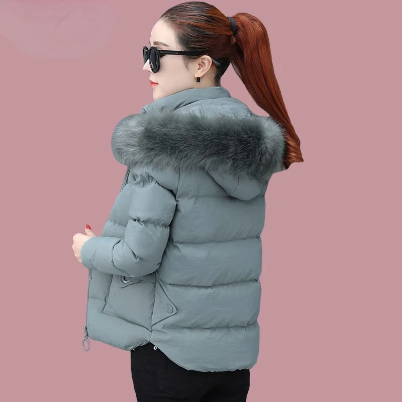 Pelz kragen Tasche Reiß verschluss Daunen jacke dicker Mantel koreanische Version Winter neue Daunen Baumwoll jacke Damen mantel Kapuze v45